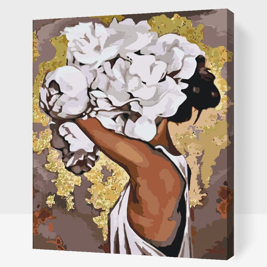 Flicka med bondrosor i håret – måla efter nummer tavla