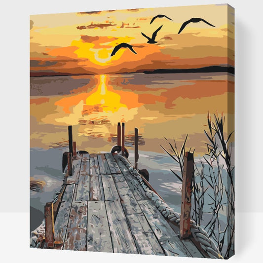 Stilla stund vid vattnet – lugnt naturmotiv som måla efter nummer tavla