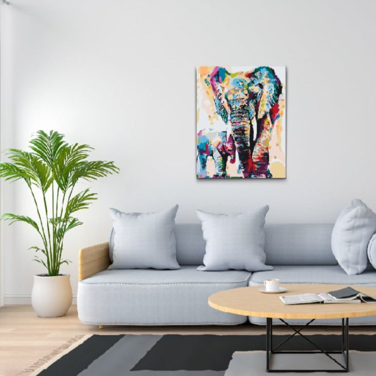 Måla Efter Nummer vuxna - elefant mor & barn - paint by numbers