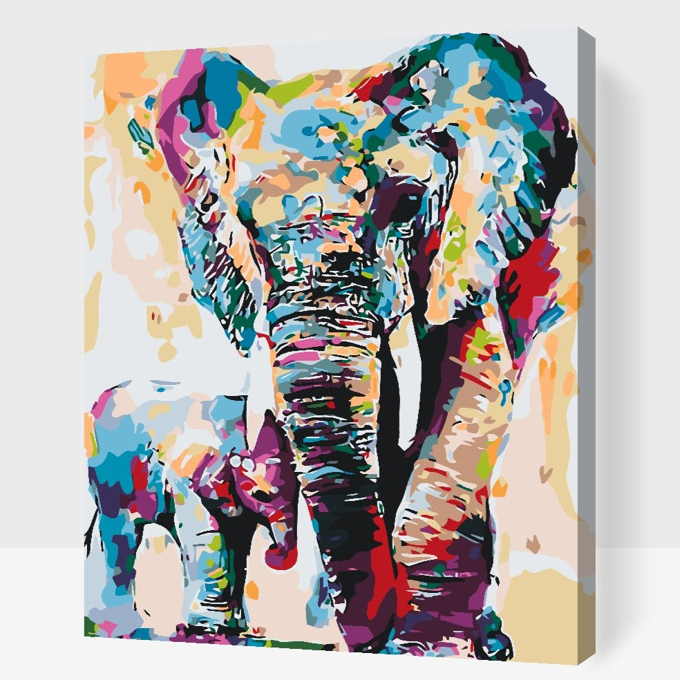 Måla Efter Nummer vuxna - elefant mor & barn - paint by numbers