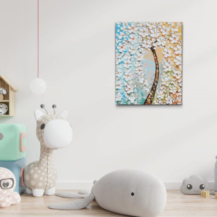 Måla efter nummer – Vita blommor som tavla att måla själv