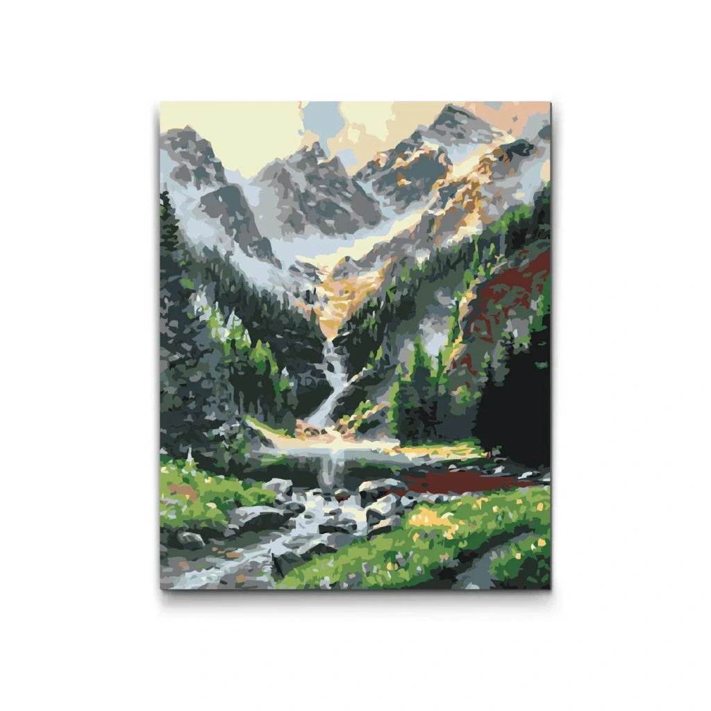 Storslaget vattenfall i grönskande natur – måla efter nummer motiv