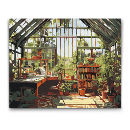 Det Gröna Rummet måla efter nummer med växter och solljus