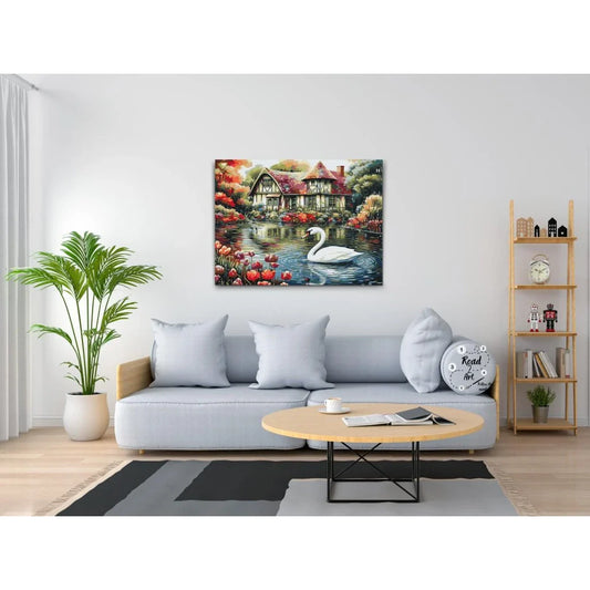 måla efter nummer svanmotiv med sjö och natur