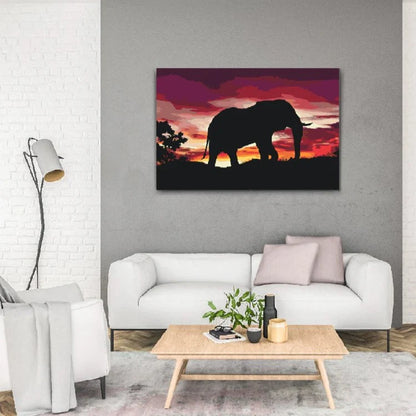 Elefant i savannens kvällsljus – paint by numbers motiv att skapa själv