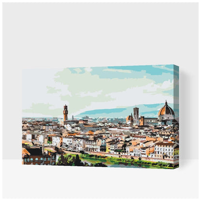Stadsbild över Florens med kupoler och solnedgång – måla efter nummer