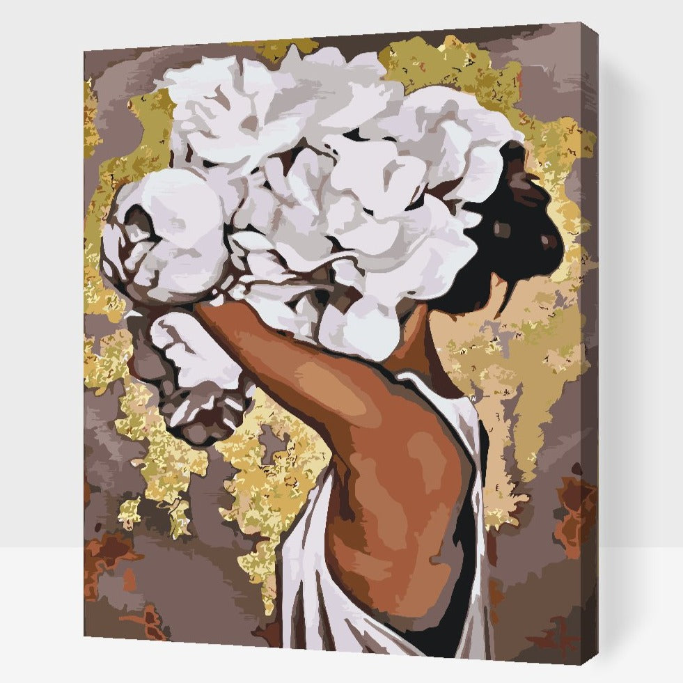 Flicka med bondrosor i håret – måla efter nummer tavla