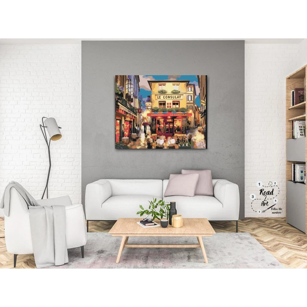 Paris gatubild med café och romantik – måla efter nummer kit