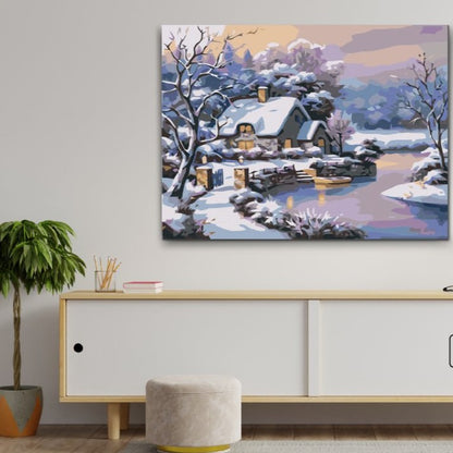 Paint By Numbers i Sverige - stuga täckt av snö - SNOWY COTTAGE
