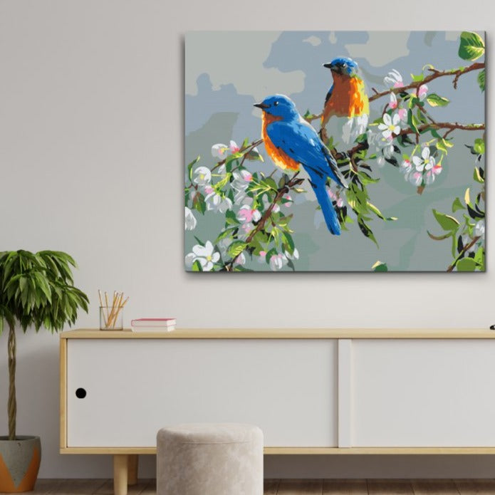 Detaljerad målning av blå flugsnappare – paint by numbers tavla