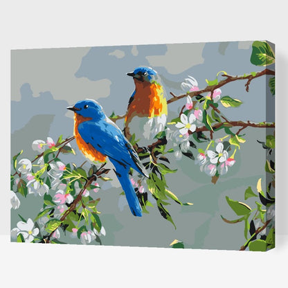 Blå flugsnappare på gren – måla efter nummer fågelmotiv