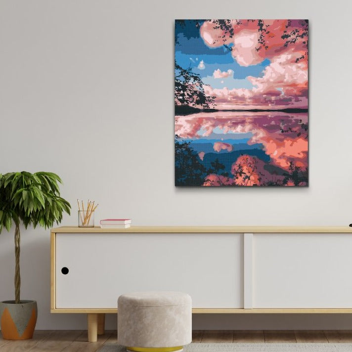 Måla efter nummer – Rosa himmel som tavla att måla själv