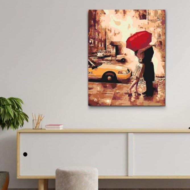 Romantiskt stadsmotiv med siluett av New York – paint by numbers tavla