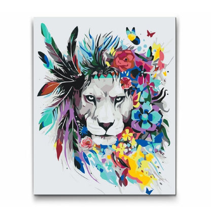 Måla efter nummer - LEJON MED BLOMMOR