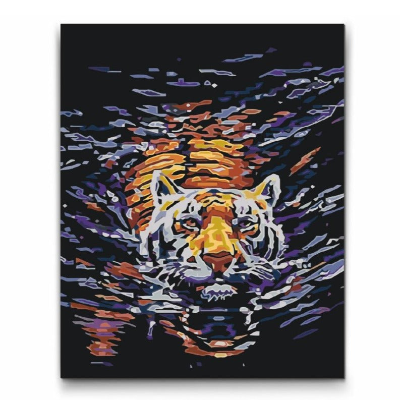 Måla Efter Nummer – Tiger Som Simmar Tavla för Fokus
