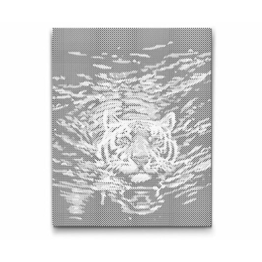 Tiger som simmar - prick konst - dot painting - dot art - prickmålning