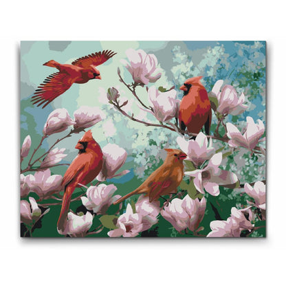 Paint By Numbers i Sverige - KARDINALER I MAGNOLIATRÄD