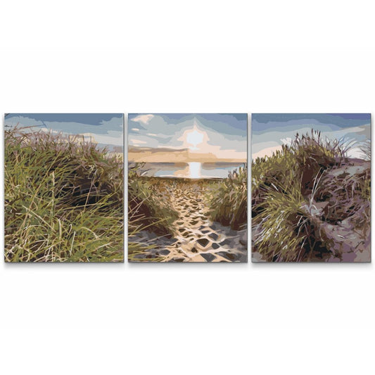 Strandpanorama i tre delar – måla efter nummer tavlor med havsmotiv