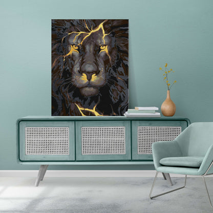 Porträtt av svart lejon med intensiva drag – paint by numbers motiv