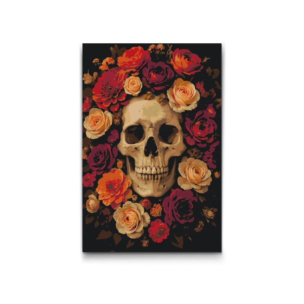 Dödens blomsterkrans – skalle med rosor måla efter nummer tavla