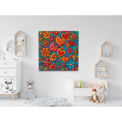 Hjärtan och blommor – färgglad måla efter nummer tavla