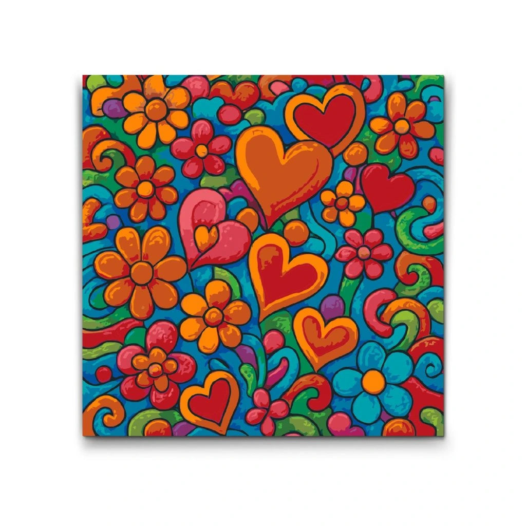 Hjärtan och blommor – färgglad måla efter nummer tavla