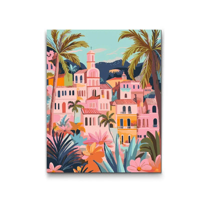 Måla efter nummer Positano Italien med palmer och färgglada hus