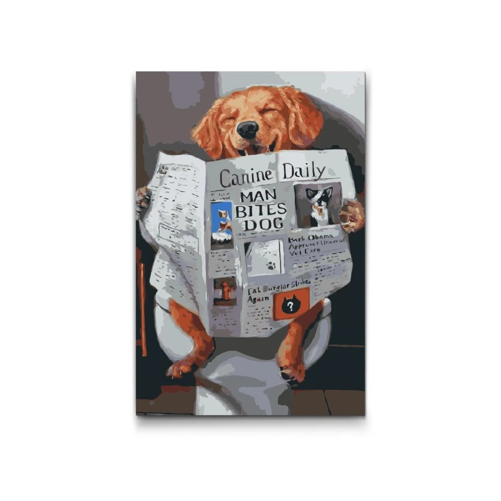 Måla efter nummer tavla hund läser tidning