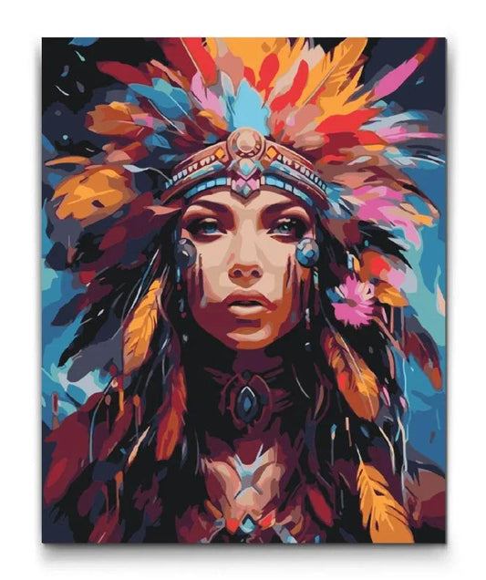 måla efter nummer fjäderprydd kvinna