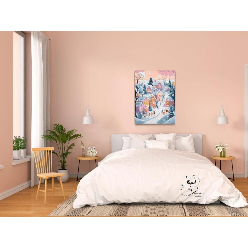 måla efter nummer julmålning med vinterlandskap och djur