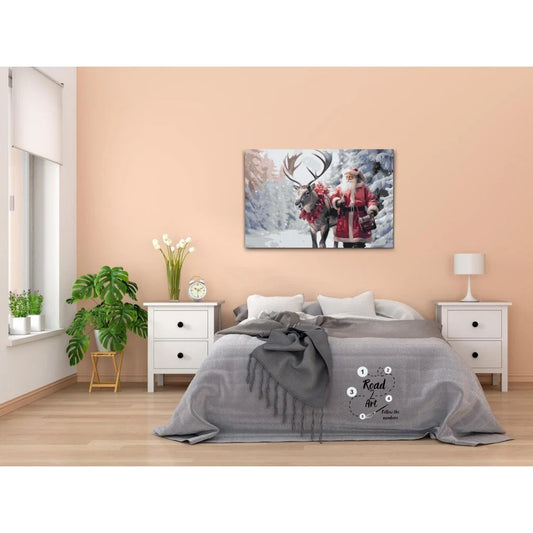 måla efter nummer julmotiv med jultomte och ren