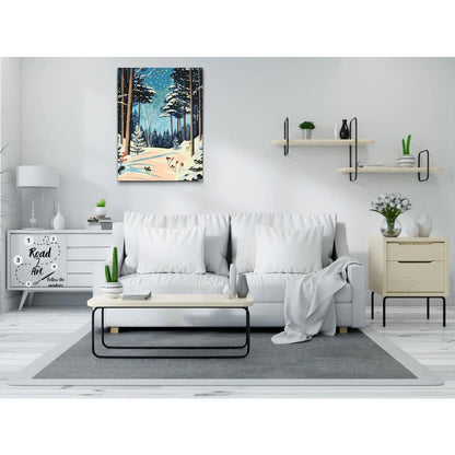 måla efter nummer vinterlandskap med snö, granar och blå himmel paint by numbers 