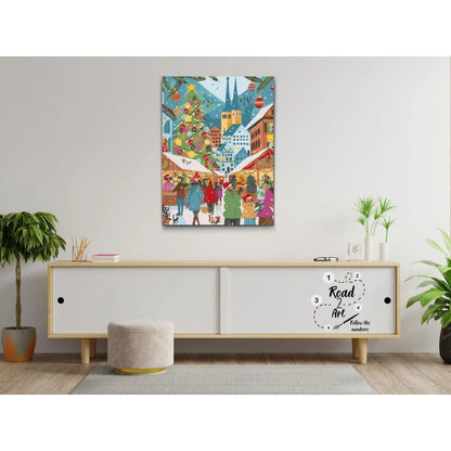 måla efter nummer julmotiv med gran och vinterstämning