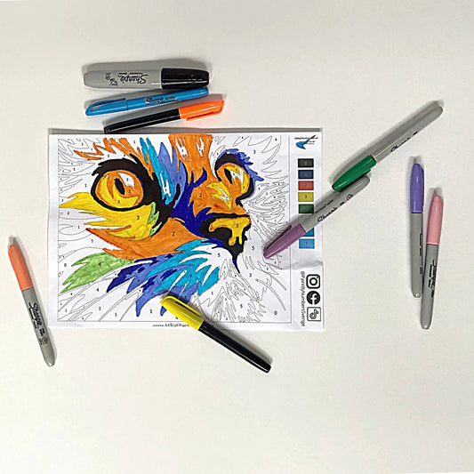 Gratis målarbild med katt – måla efter nummer att skriva ut hemma
