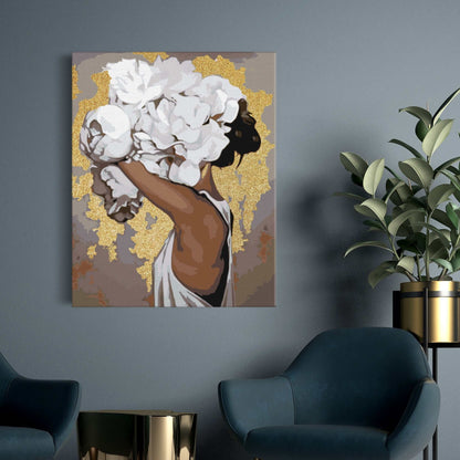 Porträtt av flicka med blommor – paint by numbers motiv att måla själv