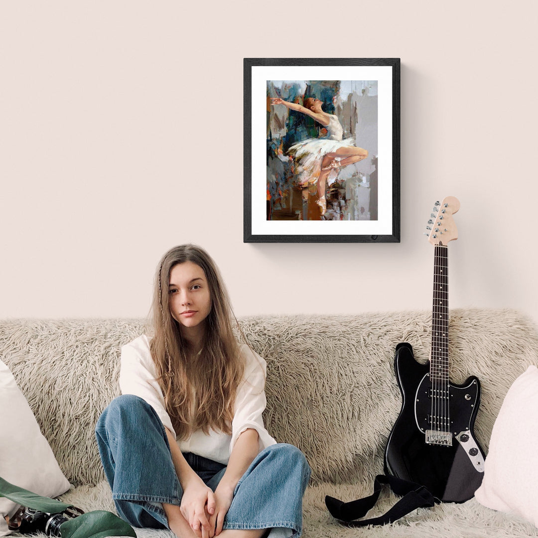 Detaljbild av ballerina i vit klänning – måla efter nummer motiv