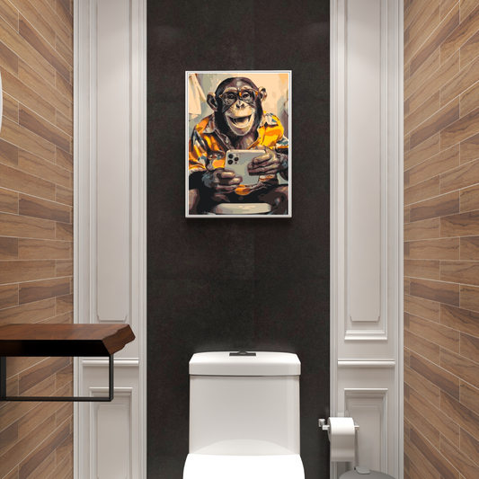 Måla Efter Nummer – Selfie-Apa På Toaletten | Rolig Tavla