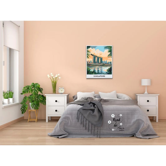 Måla efter nummer med Singapore skyline och Marina Bay Sands i varma färger på premium canvas