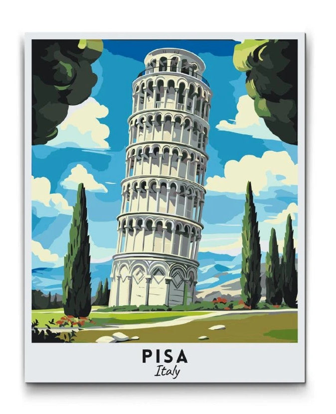 Måla efter nummer av lutande tornet i Pisa i Italien på canvas