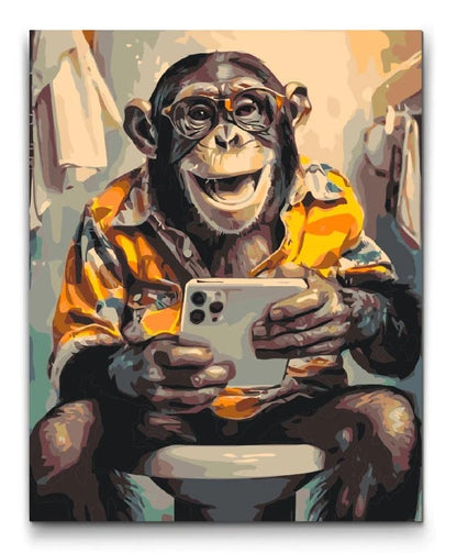 Måla Efter Nummer – Selfie-Apa På Toaletten | Rolig Tavla