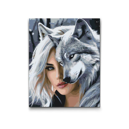 I Vargens Skugga – kvinna och varg i mystiskt måla efter nummer motiv