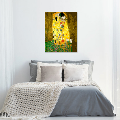 Färdigmålad The Kiss av Gustav Klimt som måla-efter-nummer tavla
