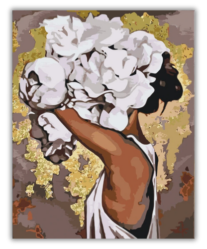 Flicka med bondrosor i håret – måla efter nummer tavla