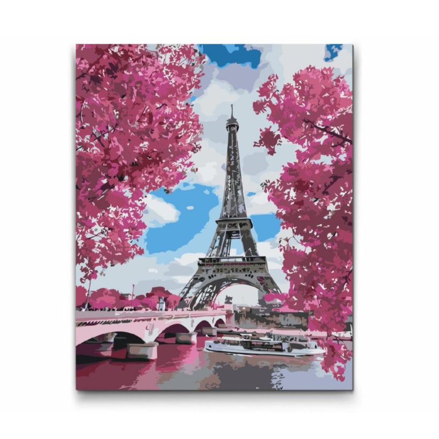 Rosa Eiffeltorn i solnedgång – måla efter nummer tavla med Parismotiv