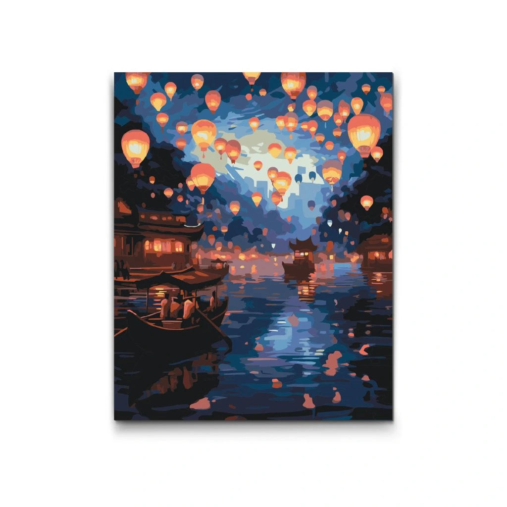 Lyktor i natten – måla efter nummer motiv med flytande lyktor