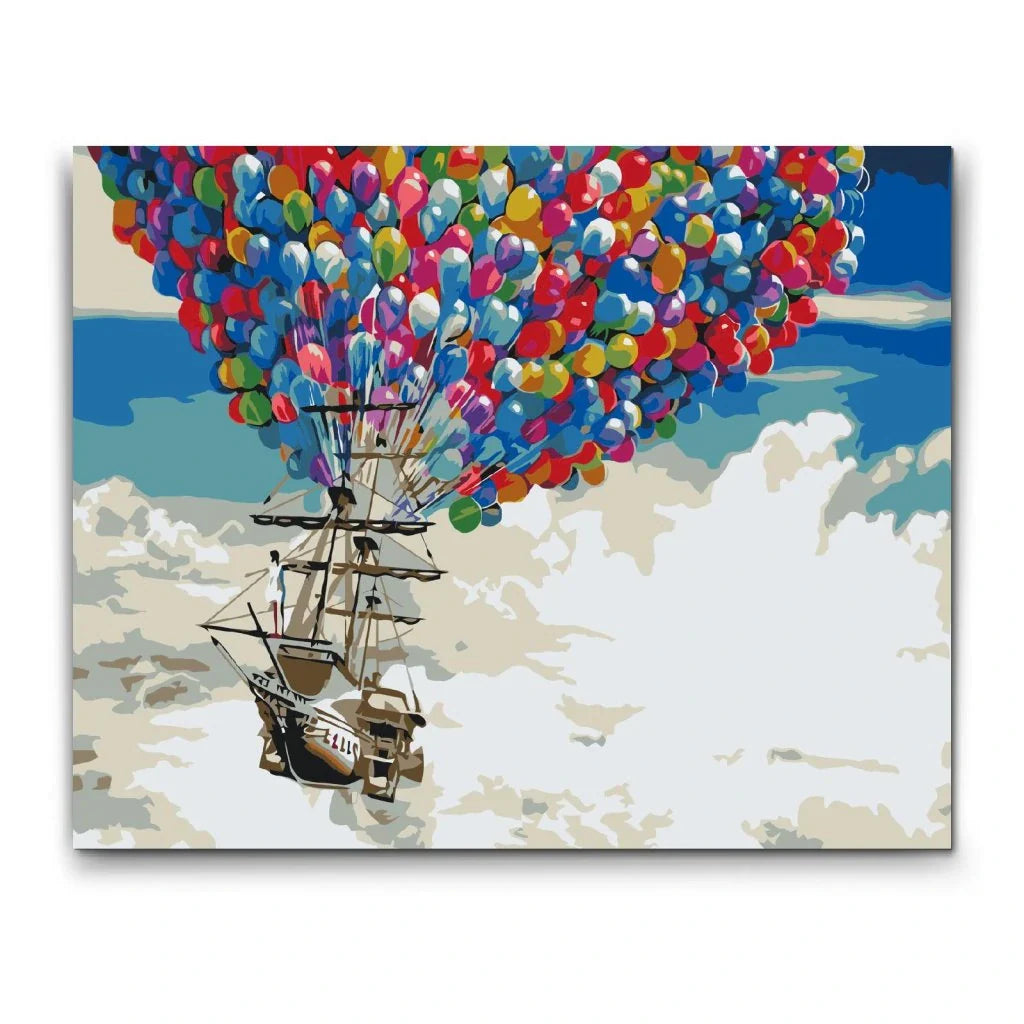 Fantasifull tavla med flygande skepp – måla efter nummer motiv